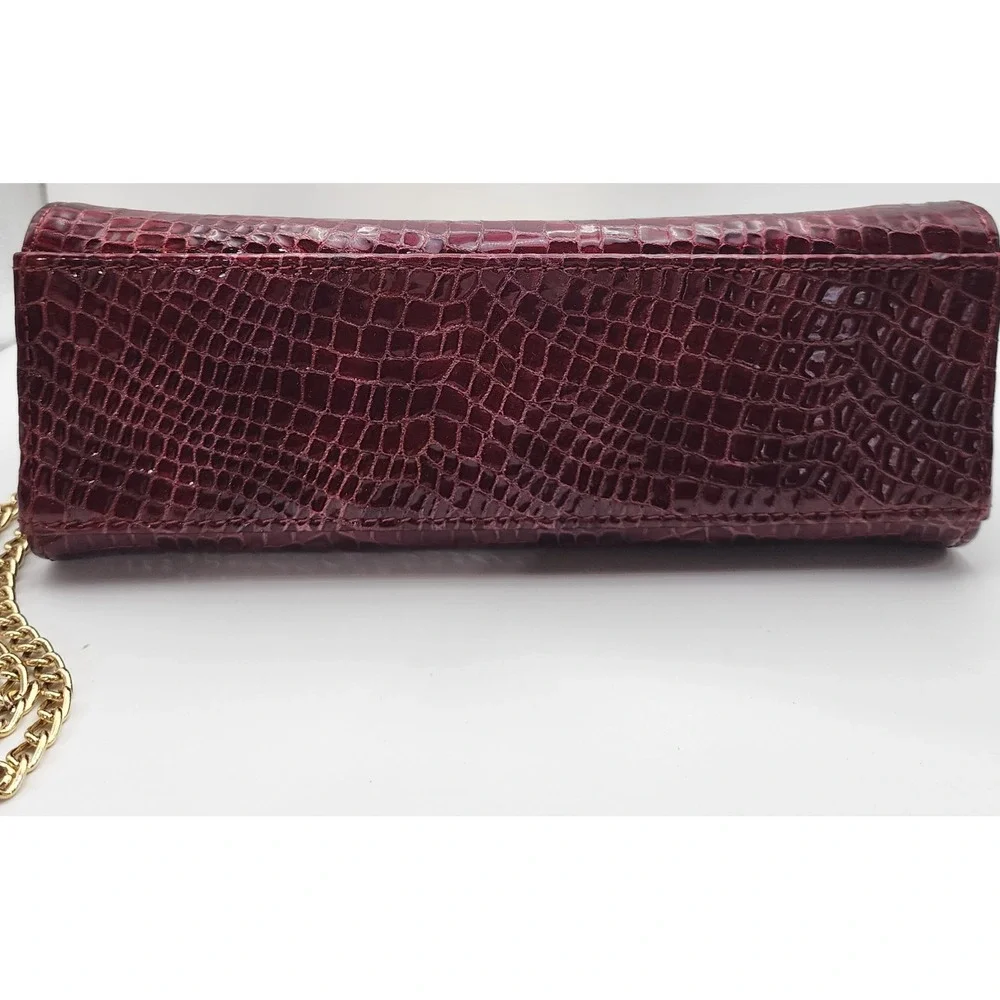 Bellini Burgundy Faux Croc Embossed Handbag Gold Metal Handle Chain Satchel